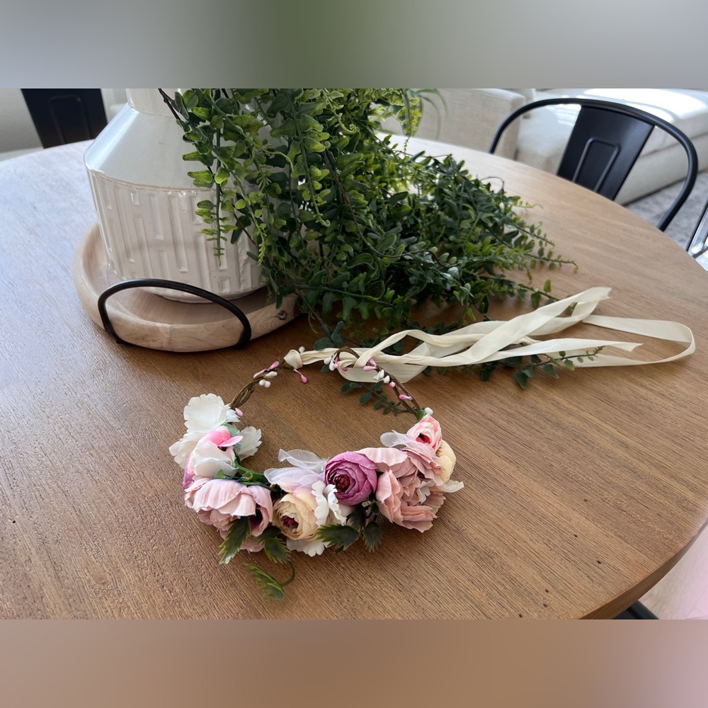 Chic Floral Hair Wreath with Pink and Cream Flowers